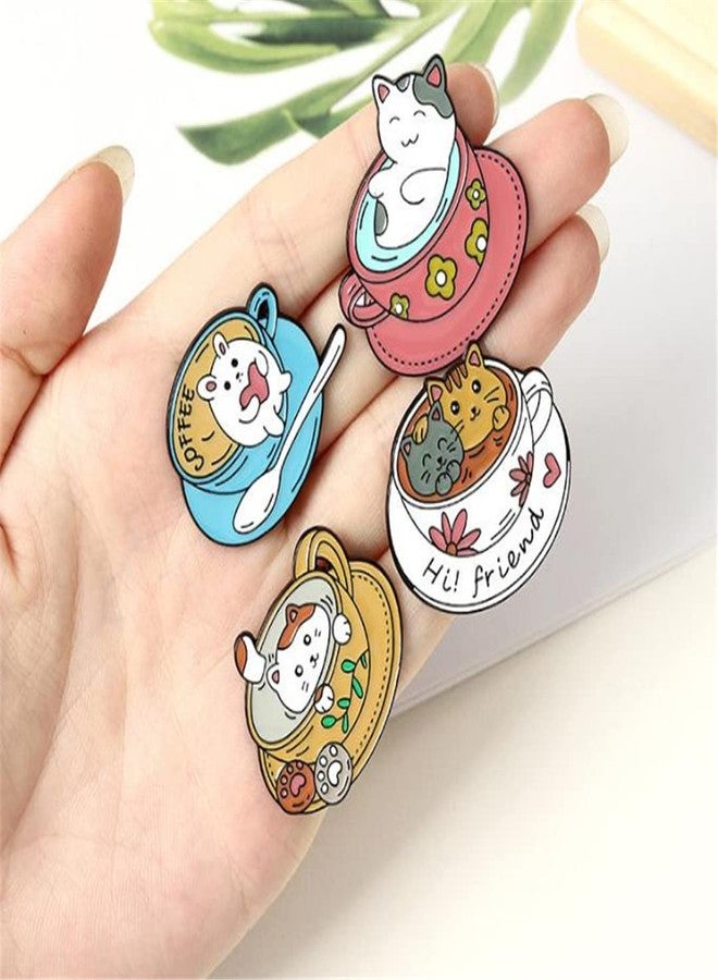 KAWADU Cute Cartoon Coffee Cat Enamel Lapel Pins 4Pcs Coffee Cup Brooch Badge Pins Cat Alloy Lapel Badges Animal Coffee Pin Clothes,Backpacks, Hats, Accessories - Image 5